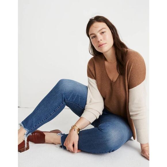 Madewell Sweaters - Madewell Heather Cement Kimball Pullover Sweater in Colorblock Womens Large